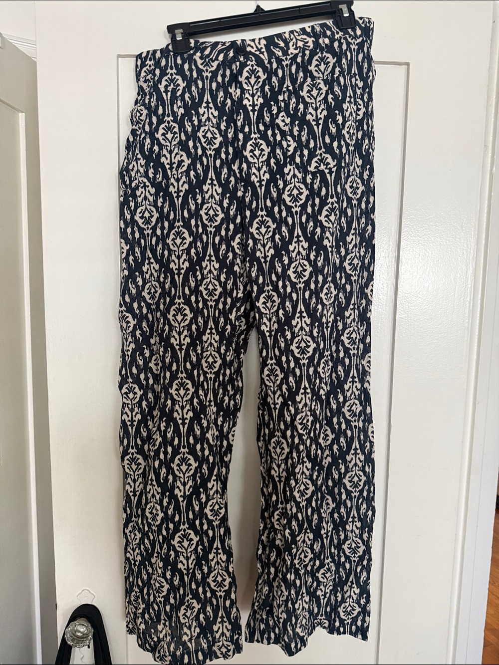 Zara Navy and White Printed Wide-Leg Pants